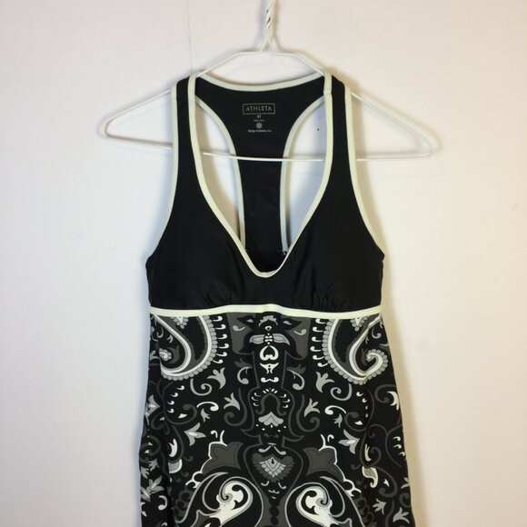 Athleta Athletic Dress Size ST Womans Tall Black Paisley Racer Back Built In Bra - Picture 11 of 16